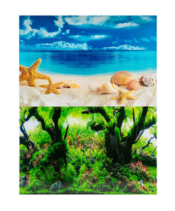 Aquarium Fish Tank Background Double Sided Decoration - Starfish Beach / Forest Scene