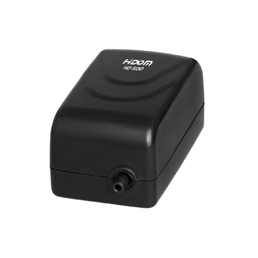 a single outlet aquarium air pump with a glossy black finish
