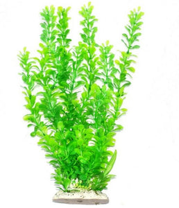  a tall artificial aquarium plant with feathered green leaves