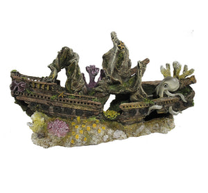 Fish Tank Aquarium Ornament Feature - Sunken Shipwreck and Octopus