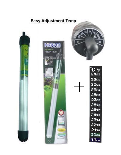 a cylindrical glass aquarium heater displaying a close up of the thermostat dial control